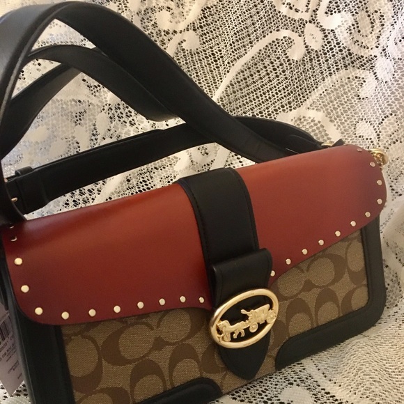 Coach Georgie Shoulder Bag In Colorblock Signature Canvas With Rivets - Picture 7 of 16